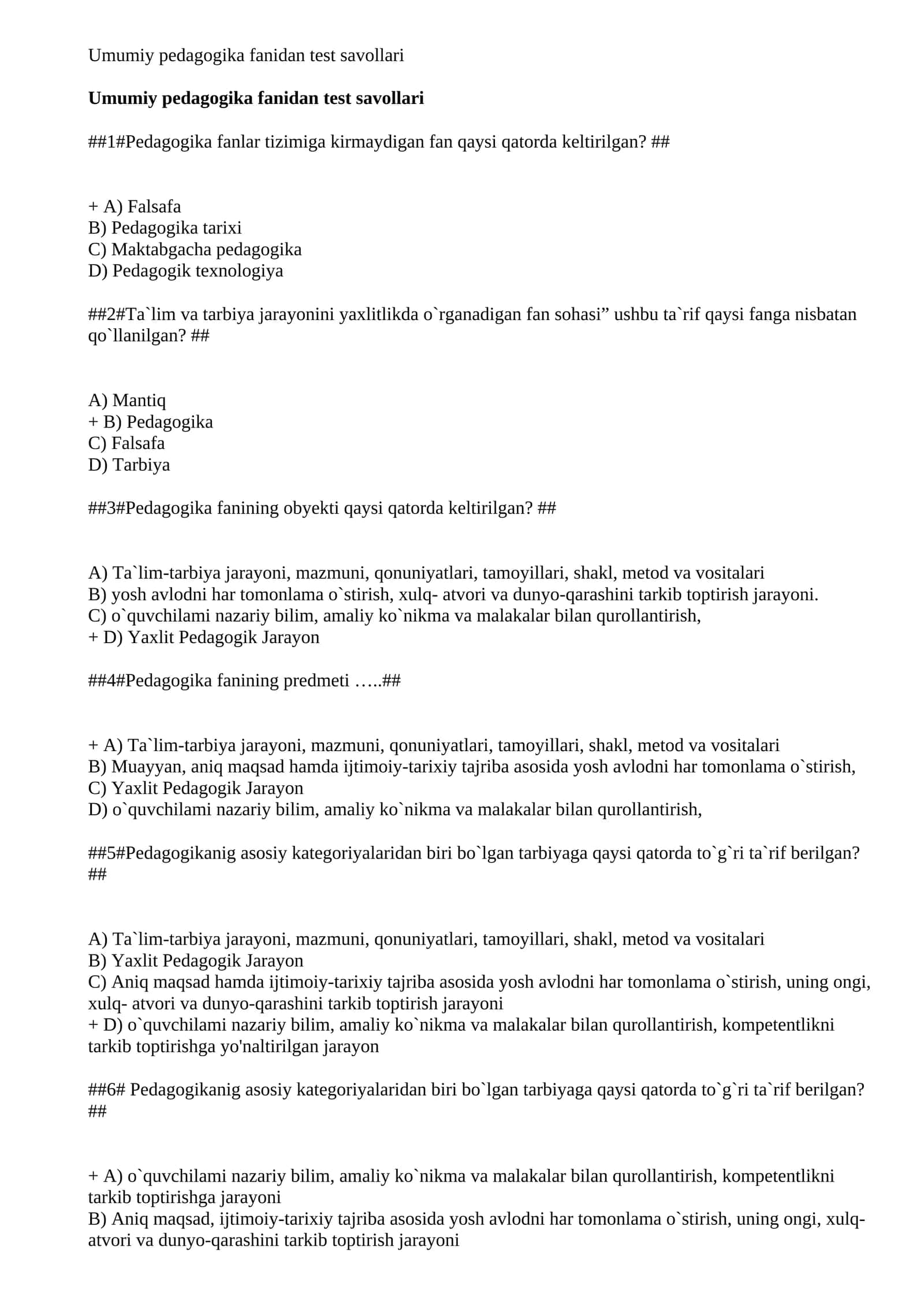 Maktab maslahatchisi uchun umumiy pedagogikadan test savol javoblari 2026 1