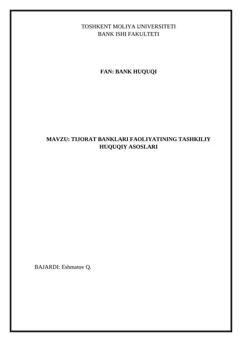 Tijorat Banklari Faoliyati