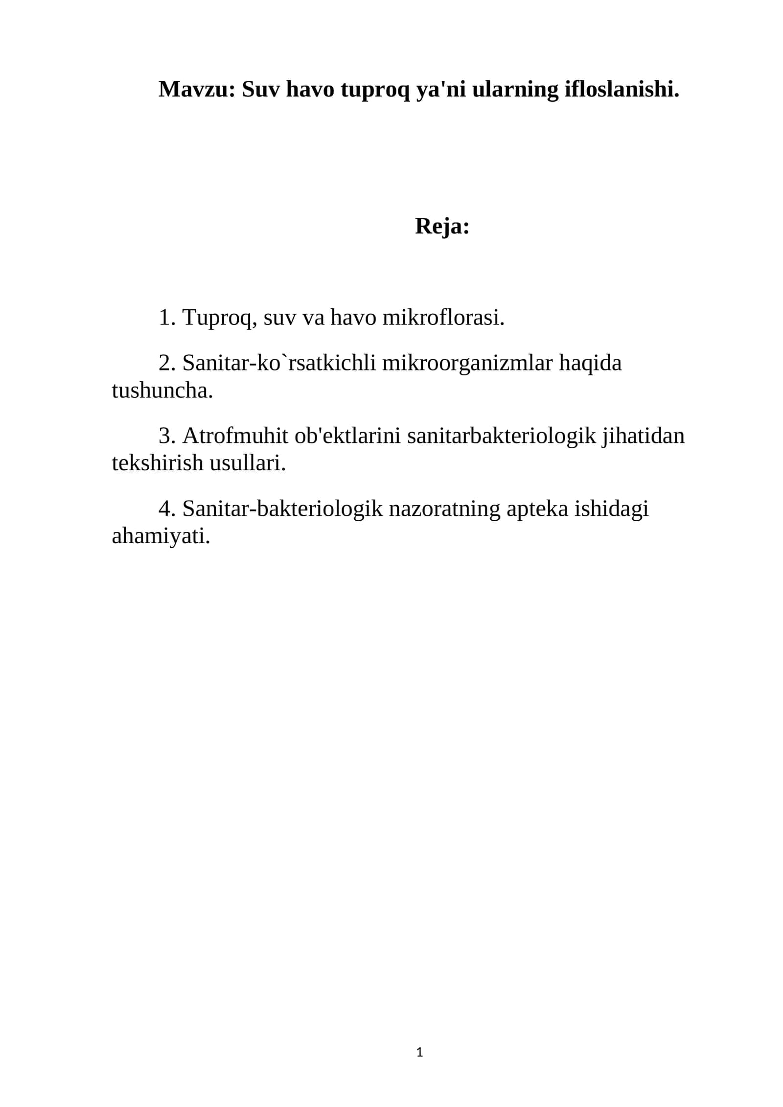 Tuproq, Suv va Havo Mikroflorasi 1