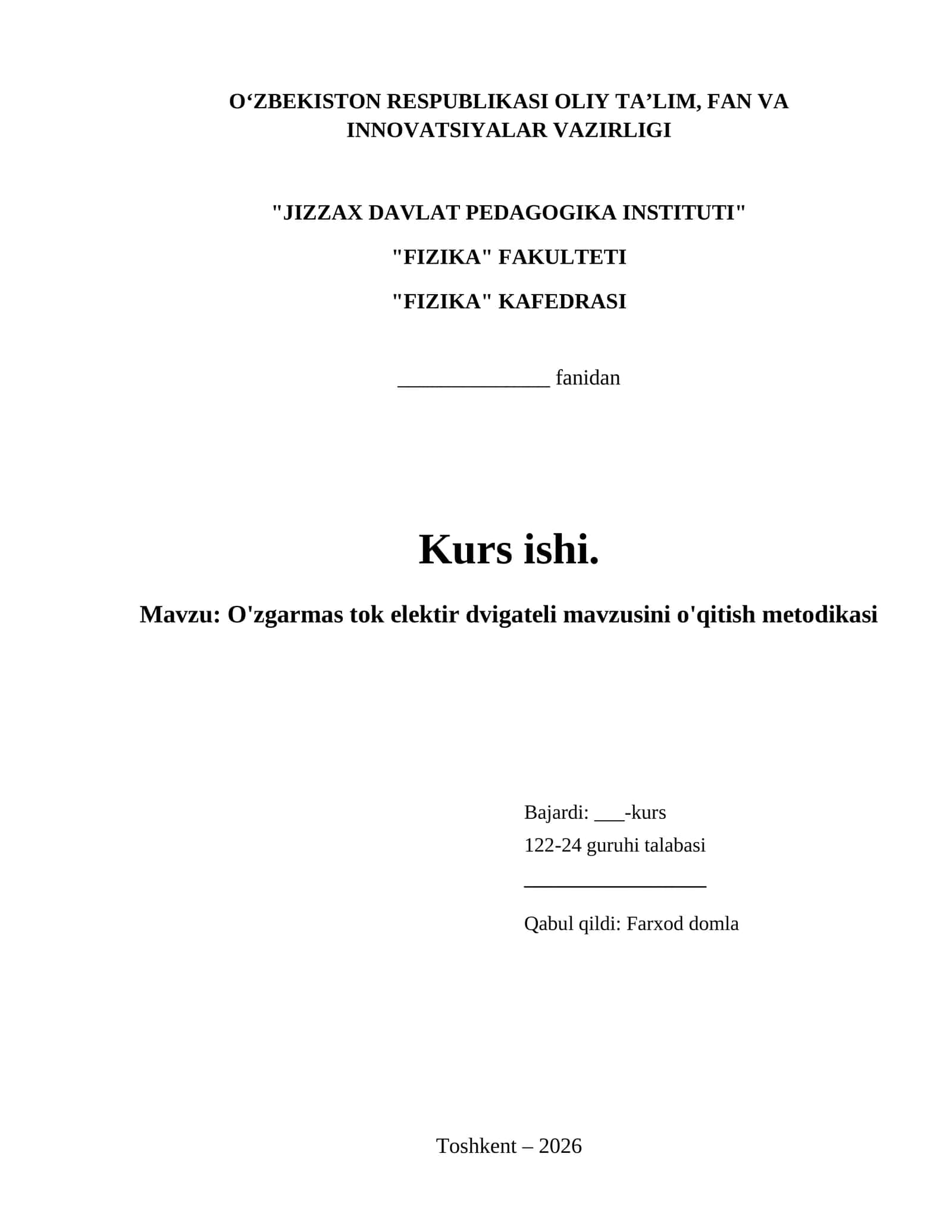 O'zgarmas tok elektir dvigateli mavzusini o'qitish metodikasi 1