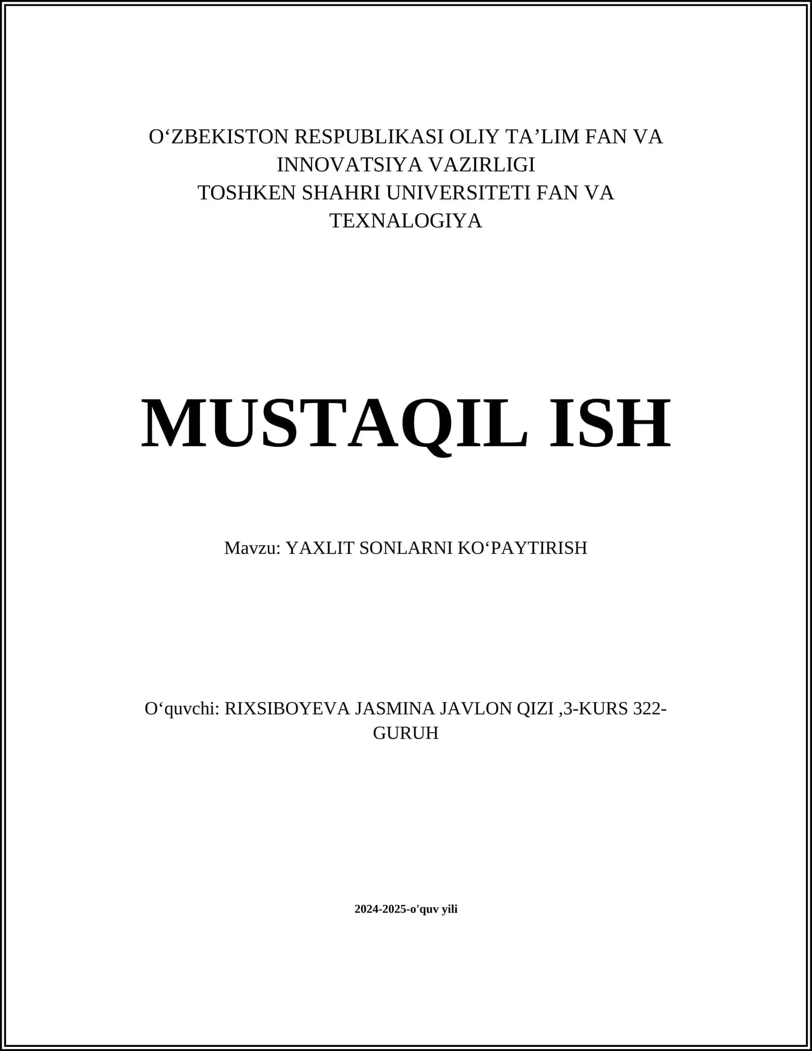 YAXLIT SONLARNI KOʻPAYTIRISH 1