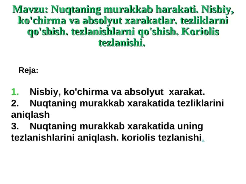 Nuqtaning murakkab harakati 1