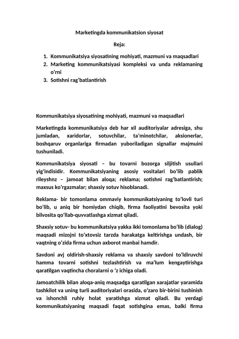 Marketingda kommunikatsion siyosat 1