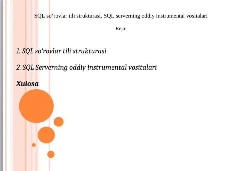 SQL So‘rovlar Tili Strukturasi 1