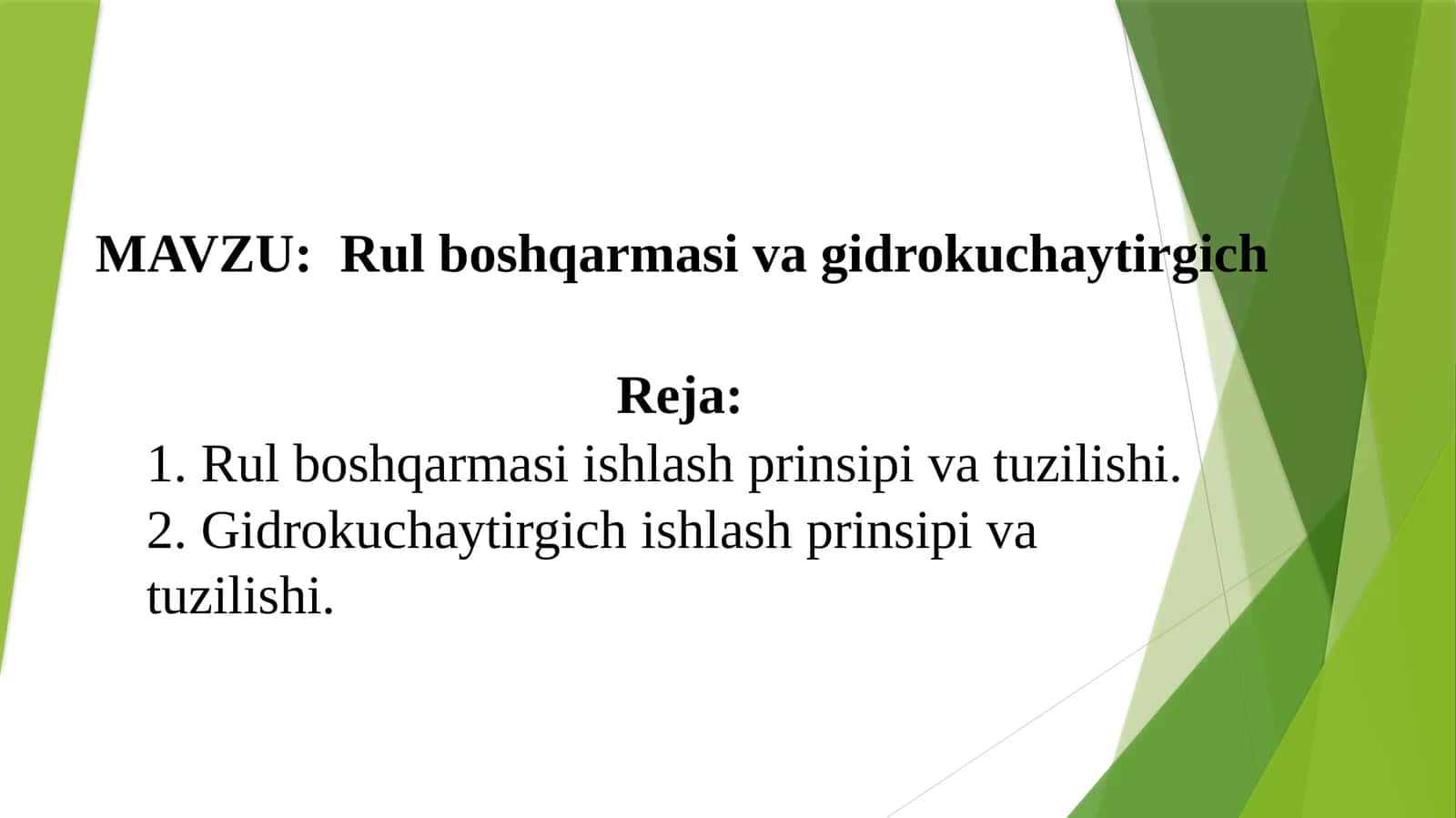 Rul boshqarmasi va gidrokuchaytirgich taqdimot 1