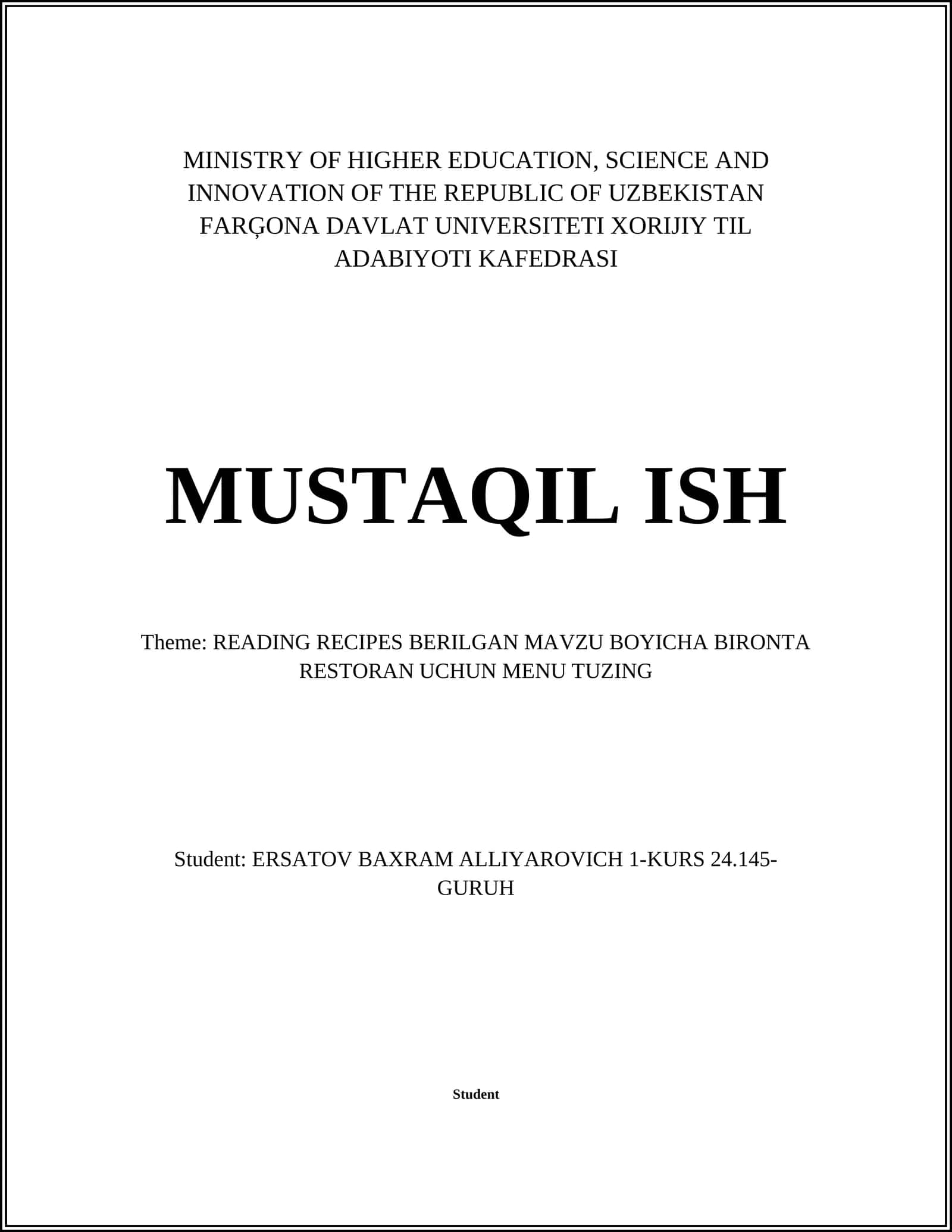 MAJMUASIZ ACHIQ DARS 1