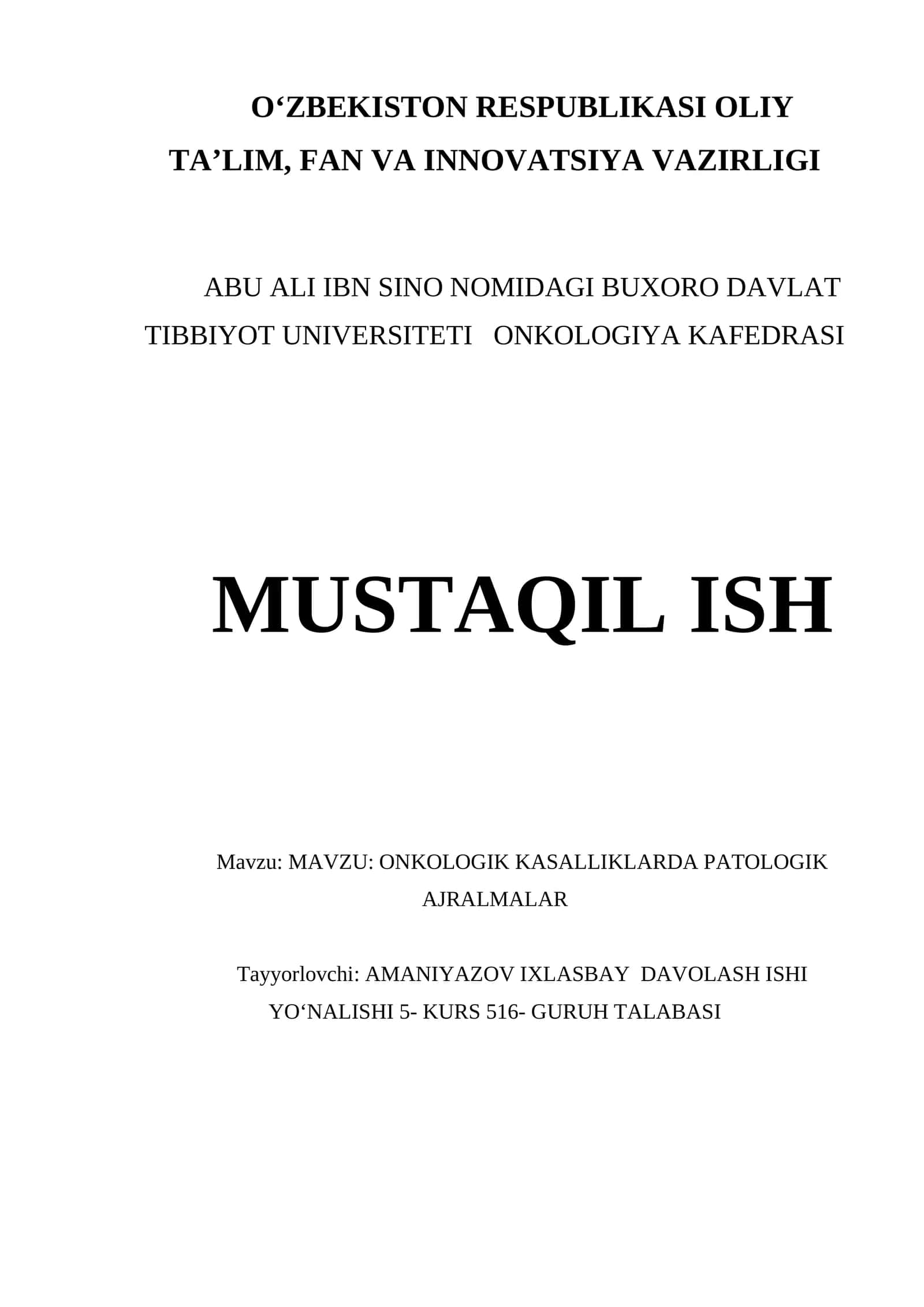 ONKOLOGIK KASALLIKLARDA PATOLOGIK AJRALMALAR 1