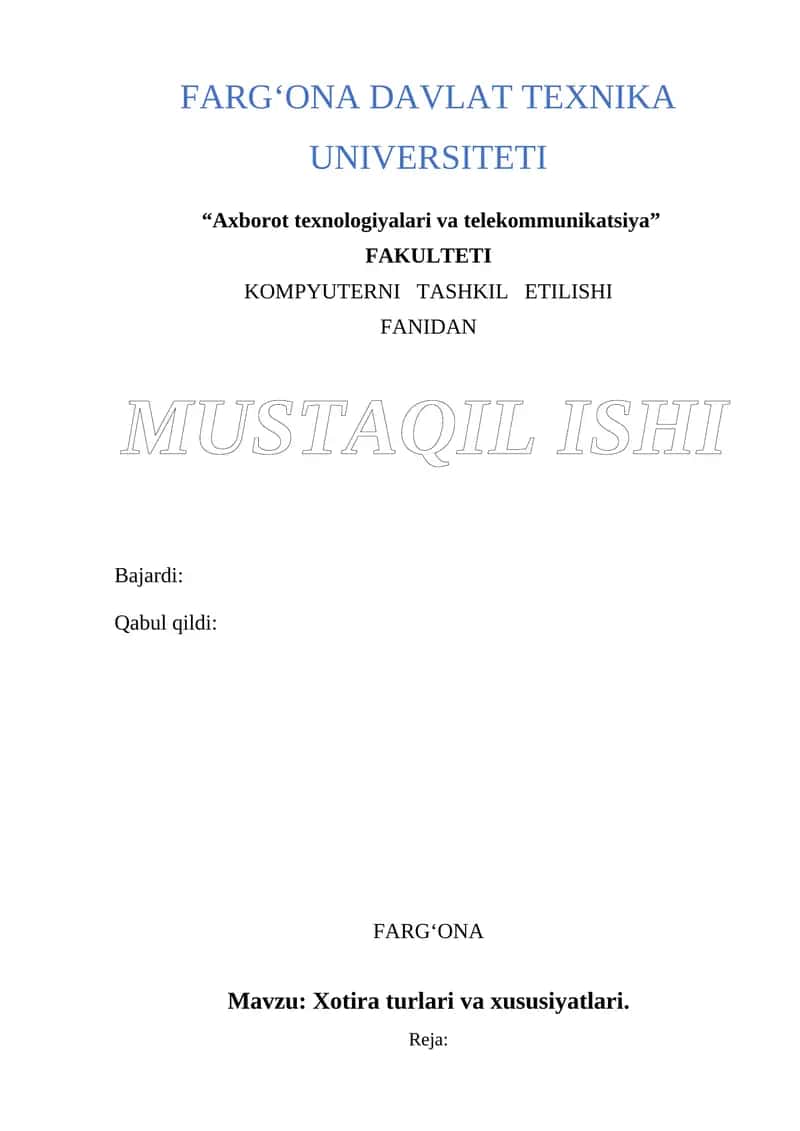 Xotira turlari va xususiyatlari 1
