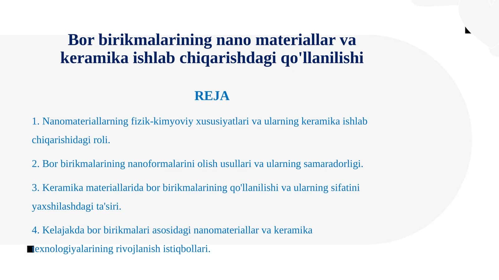 Bor birikmalarining nano materiallar va keramika ishlab chiqarishdagi qo'llanilishi 1
