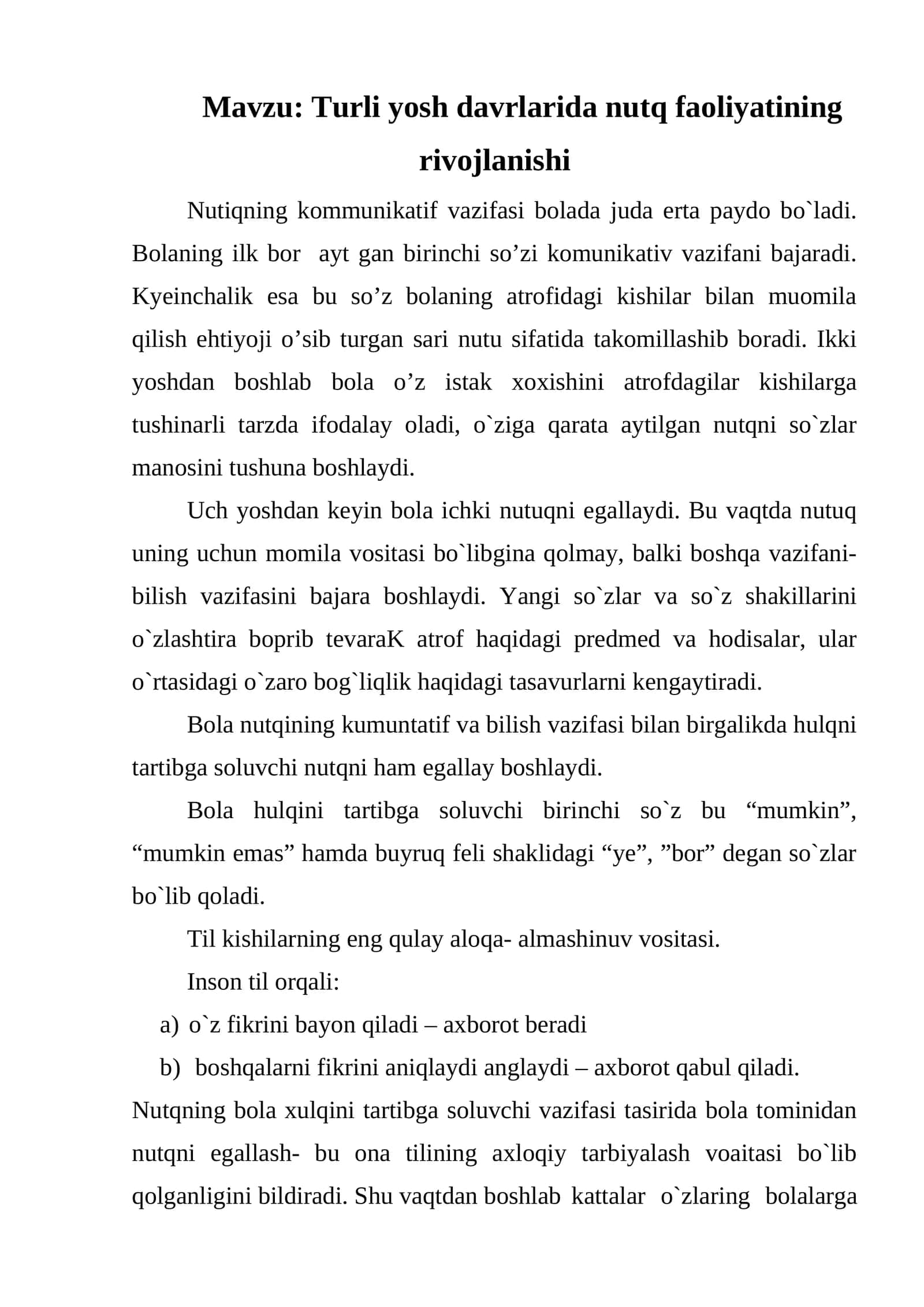 Turli yosh davrlarida nutq faoliyatining rivojlanishi 1