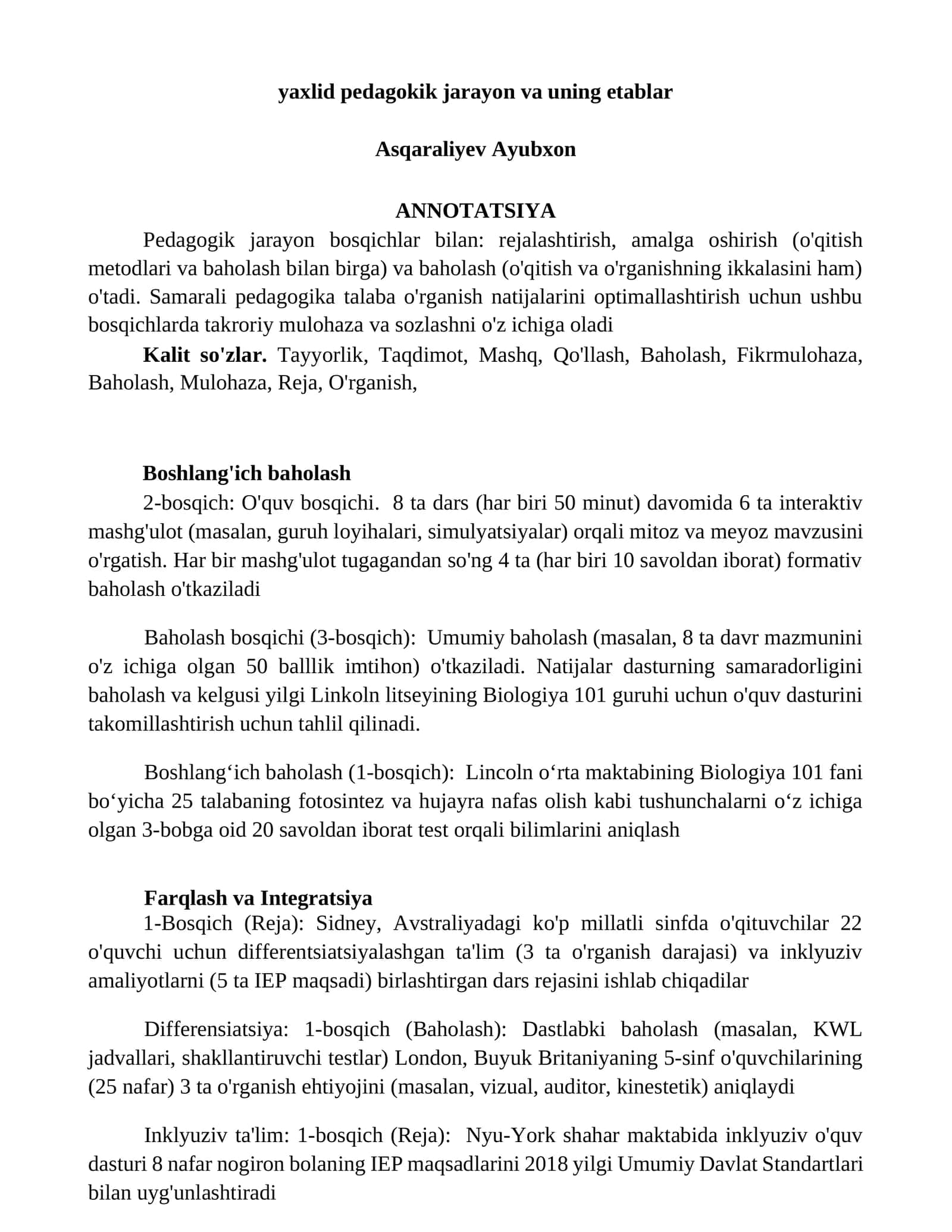Yaxshi pedagogik jarayon va uning etaplar 1