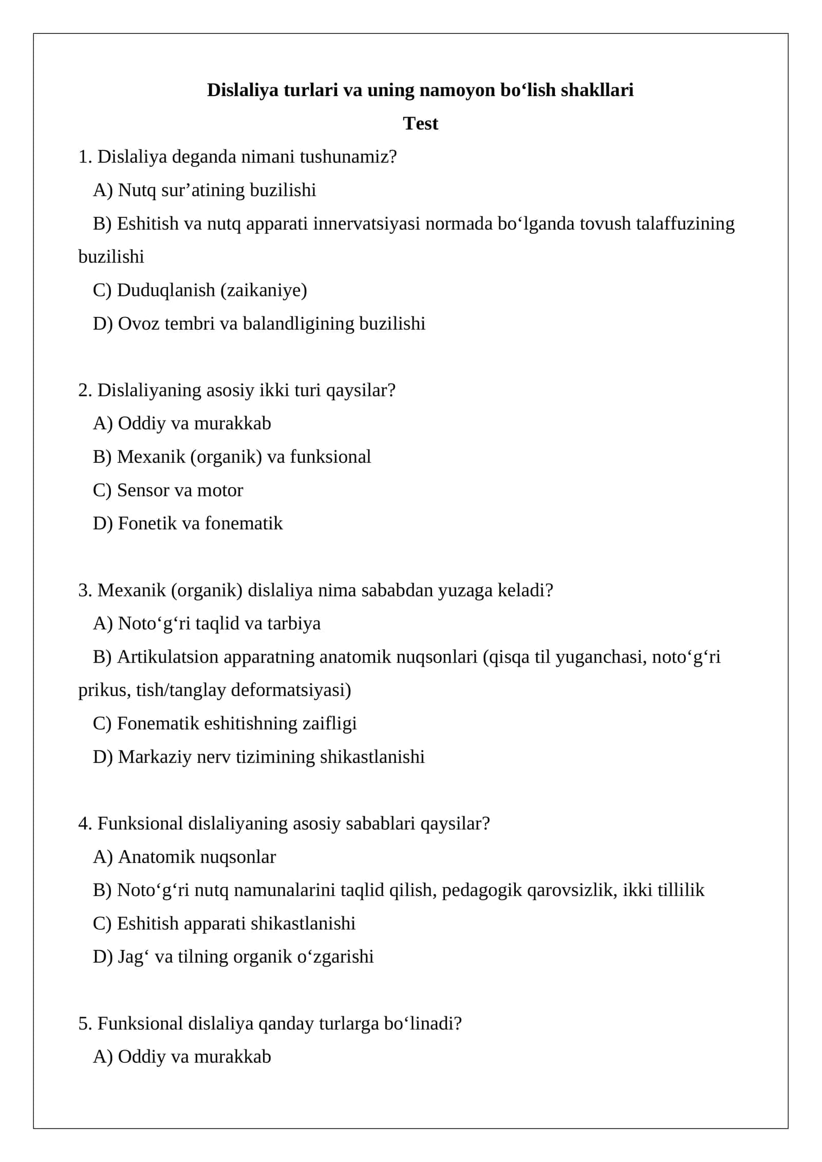 Dislaliya turlari va uning namoyon bo‘lish shakllari 1