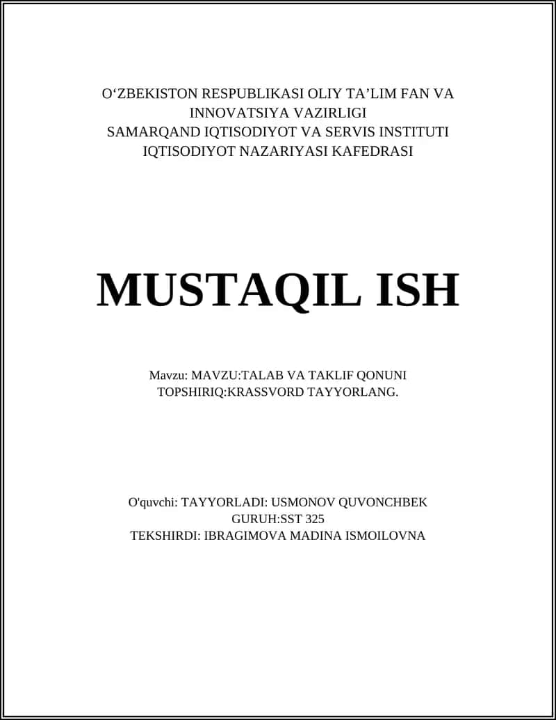 TALAB VA TAKLIF QONUNI 1