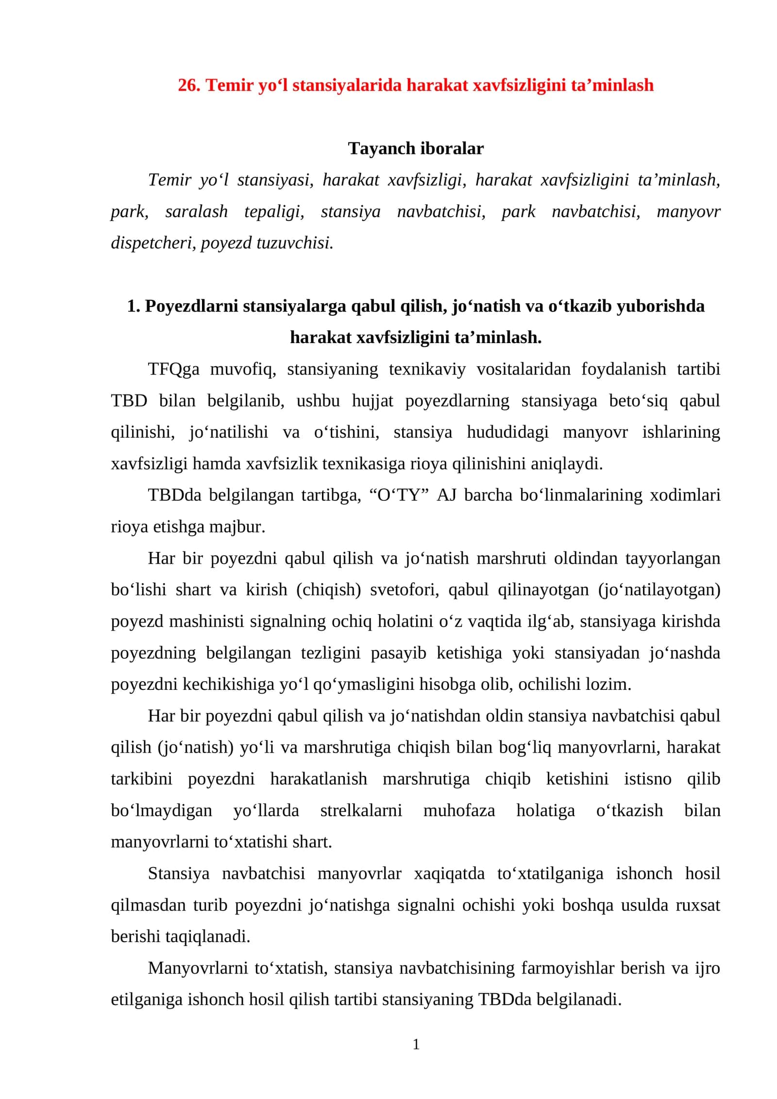 Harakat xavfsizligini ta’minlash 1