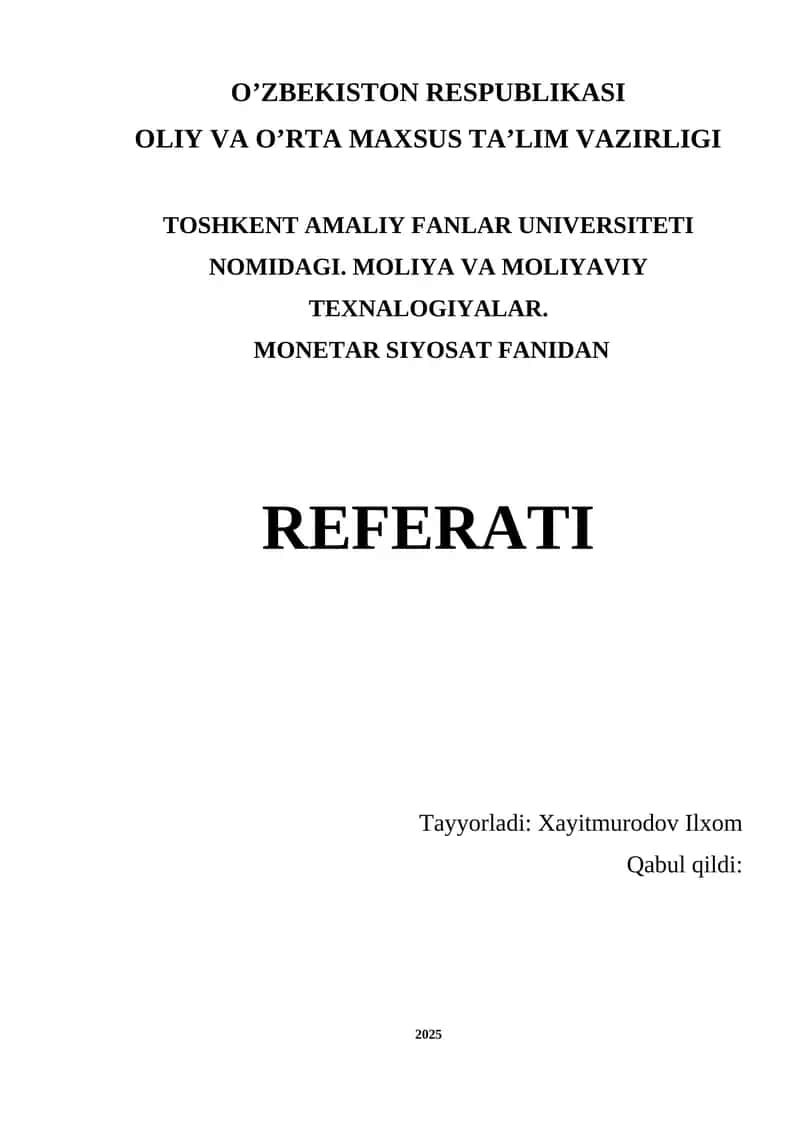 Monetar Siyosat Referati 1