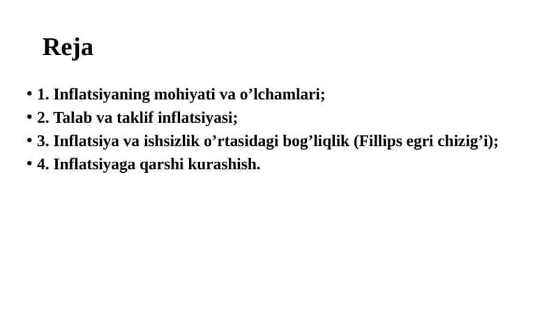 Inflatsiya va ishsizlik o’rtasidagi bog’liqlik (Fillips egri chizig’i); 1