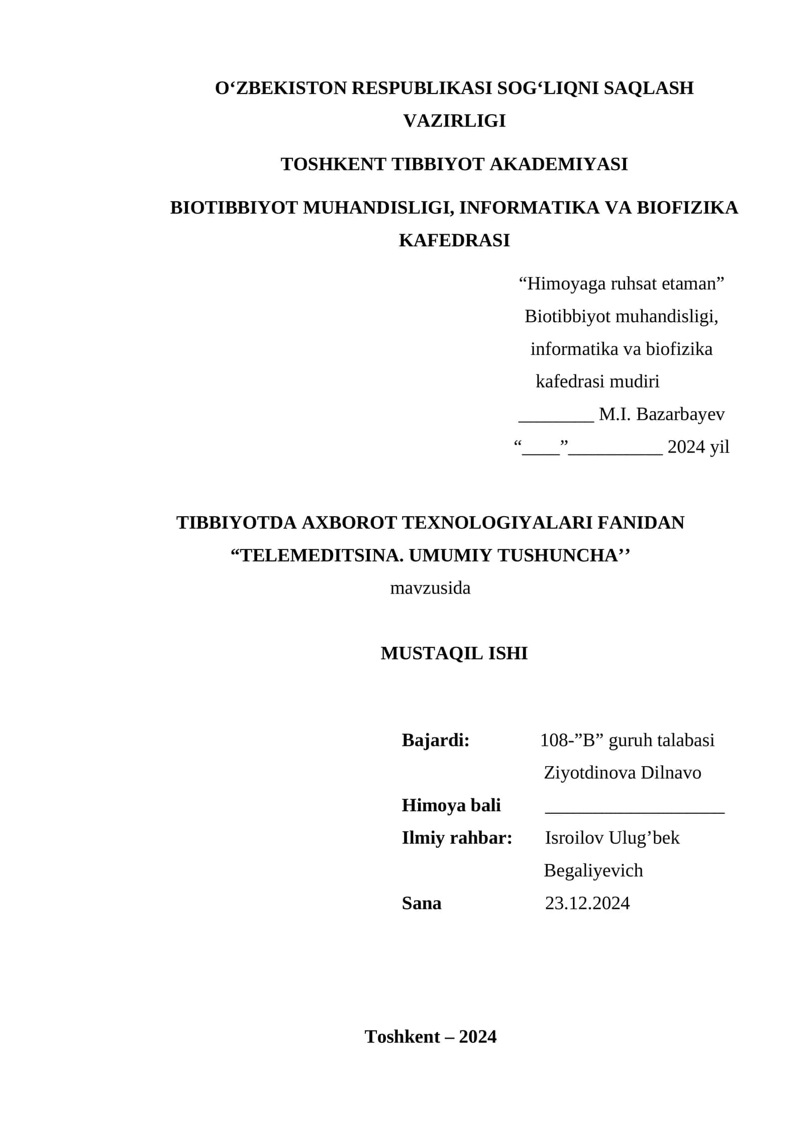 TELEMEDITSINA. UMUMIY TUSHUNCHA 1