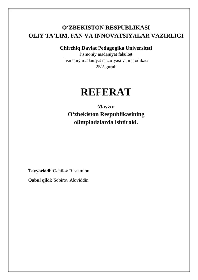 O‘zbekiston Respublikasining olimpiadalarda ishtiroki 1