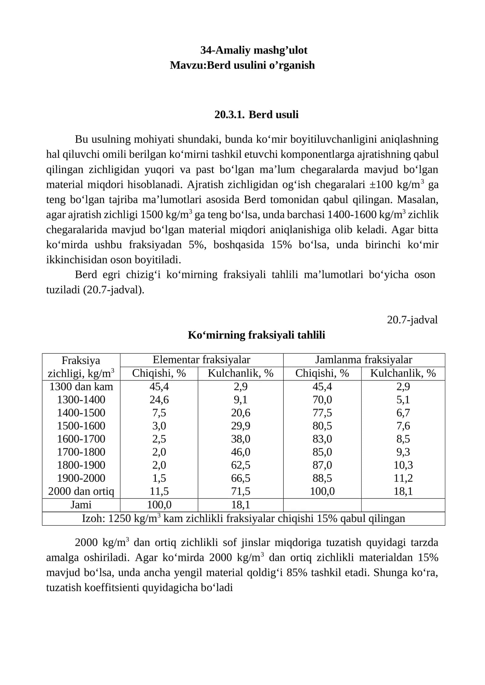 Berd usulini o'rganish 1