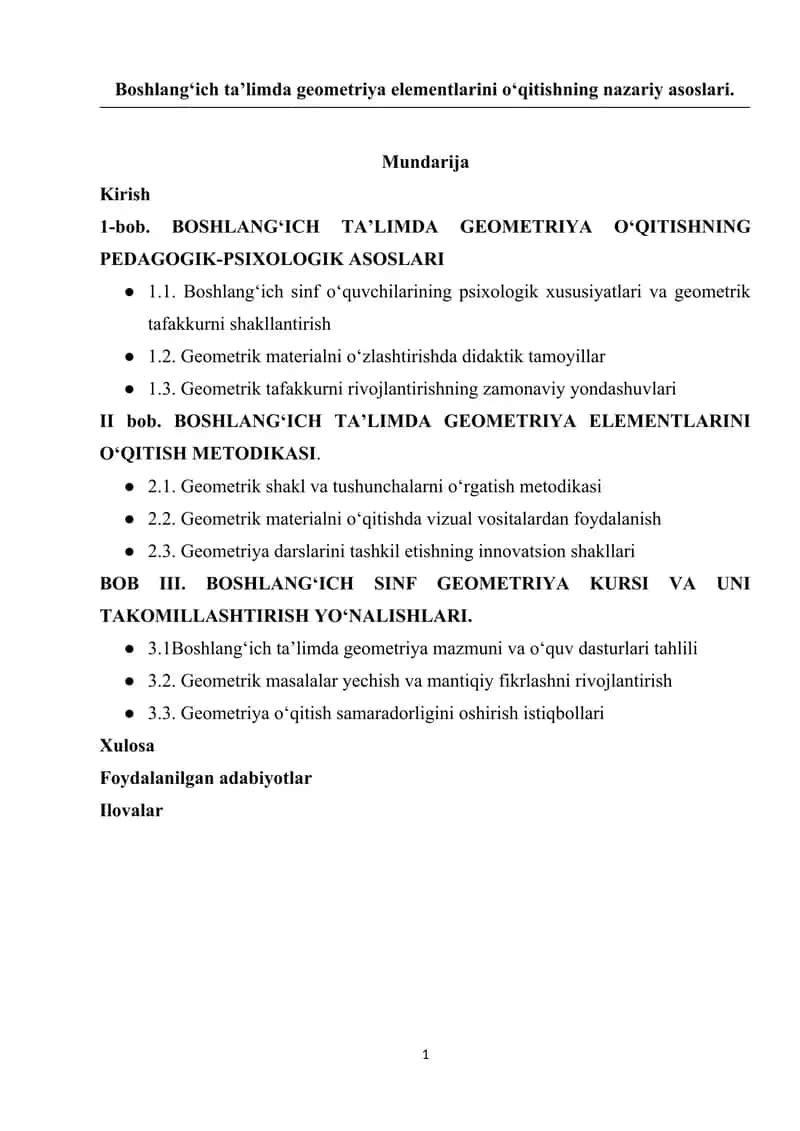 Boshlangʻich taʼlimda geometriya elementlarini oʻqitish 1