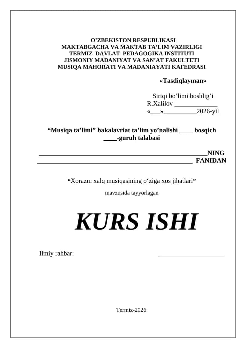 Xorazm xalq musiqasining o‘ziga xos jihatlari 1
