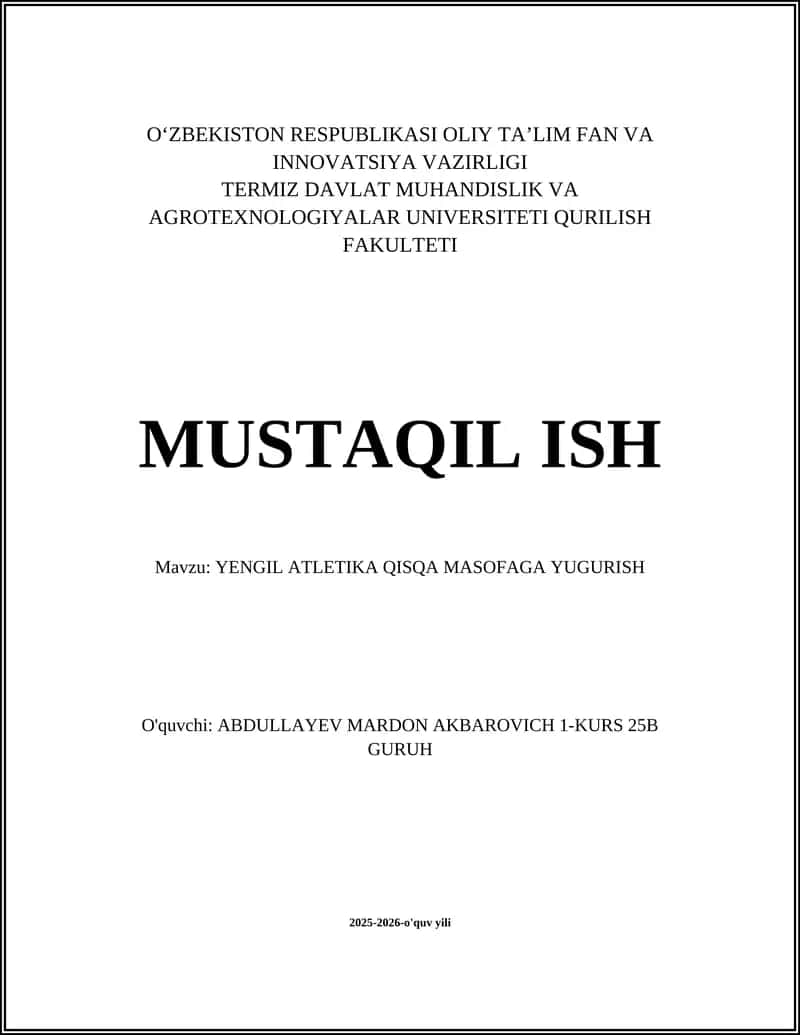 YENGIL ATLETIKA QISQA MASOFAGA YUGURISH 1
