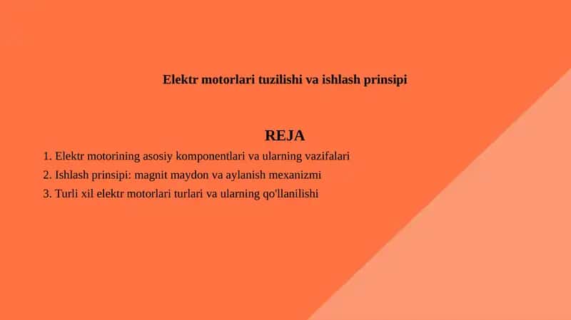 Elektr motorlari tuzilishi va ishlash prinsipi 1
