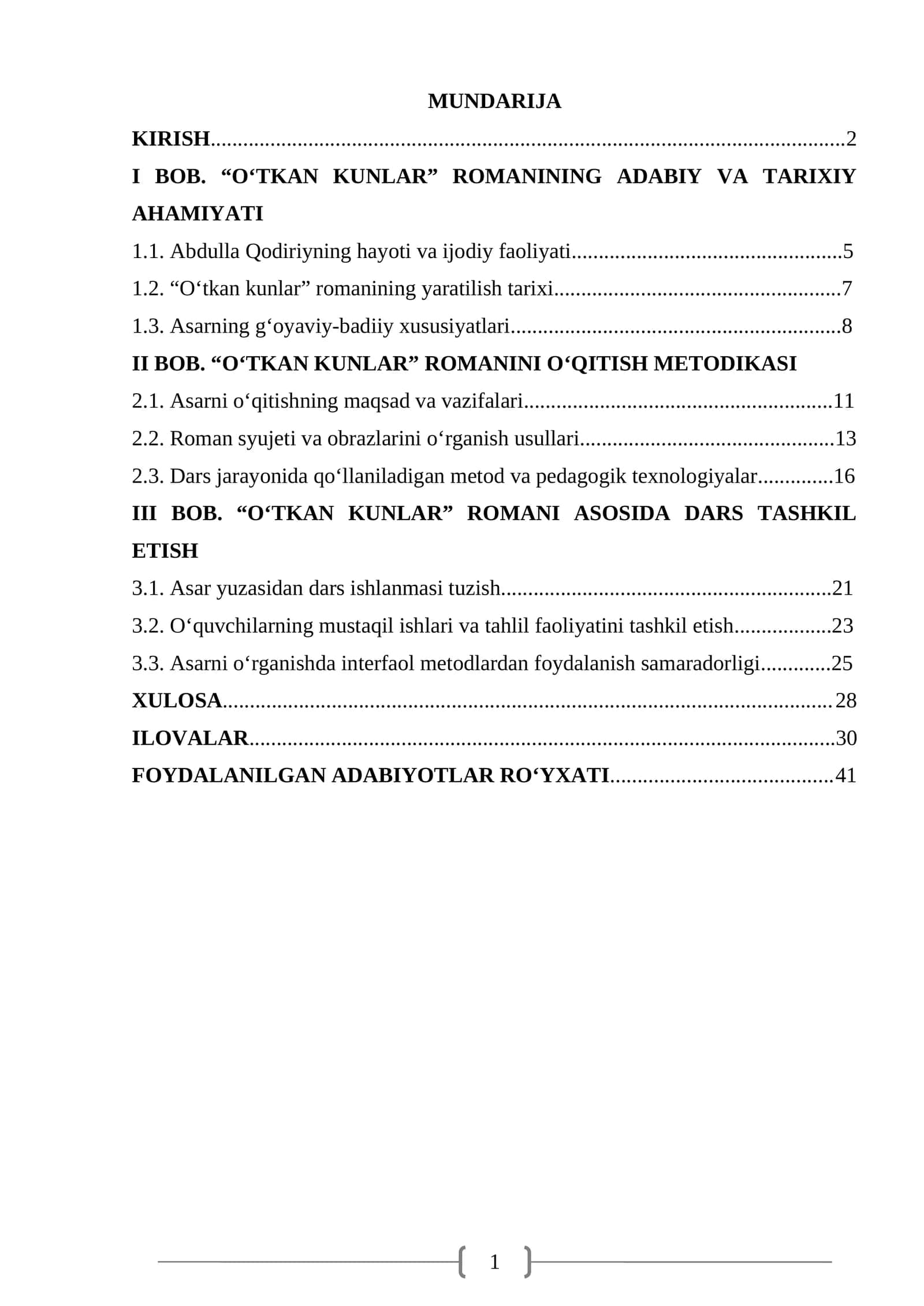 O‘tkan kunlar romani ustida ishlash metodikasi 1