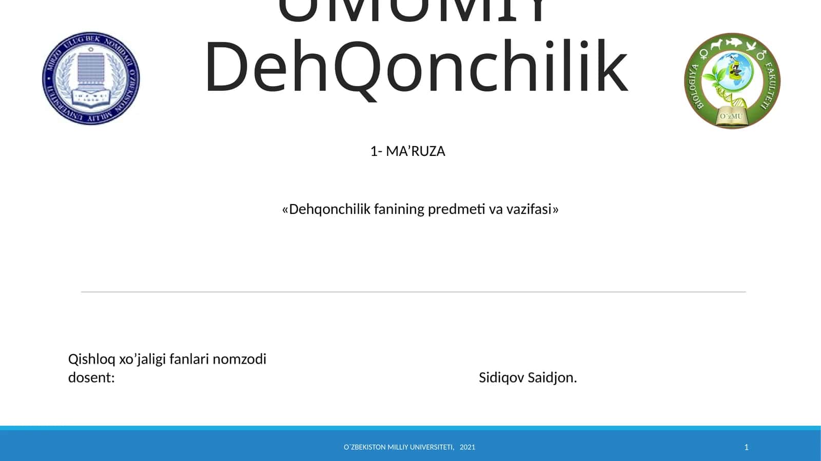 МА’RUZA «Dеhqonchilik fanining prеdmеti va vazifasi» 1