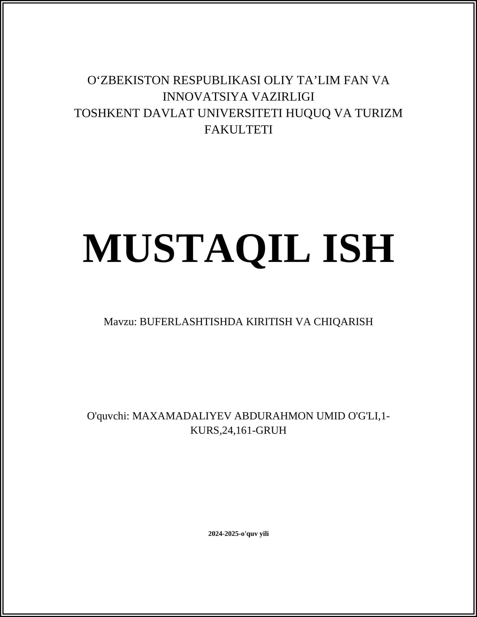 BUFERLASHTISHDA KIRITISH VA CHIQARISH 1