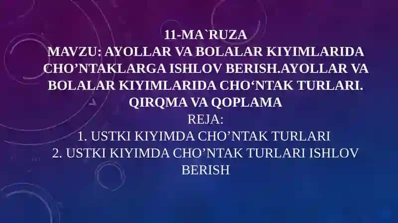 Ayollar va bola kiyimlari dacho'ntaklarga ishlov berish