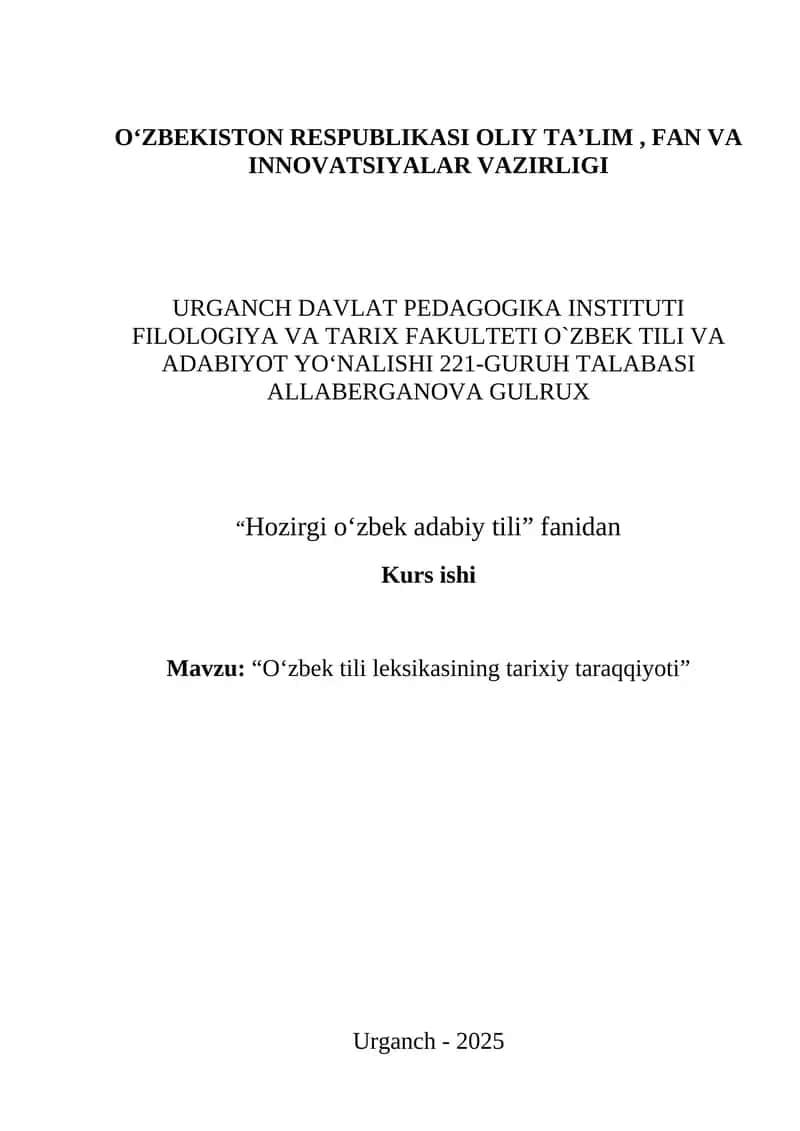 O‘zbek tili leksikasining tarixiy taraqqiyoti 1