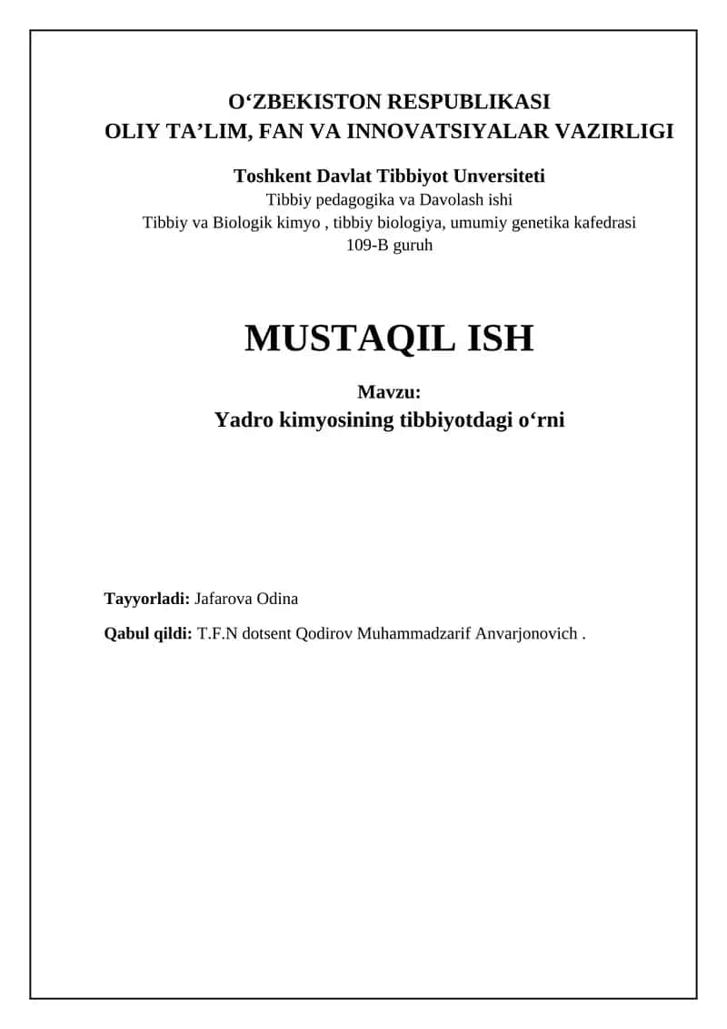 Yadro kimyosining tibbiyotdagi oʻrni 1
