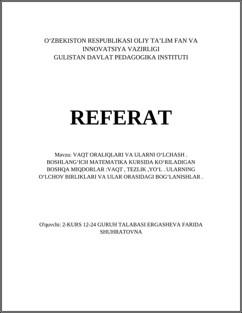 VAQT ORALIQLARI VA ULARNI OʻLCHASH 1