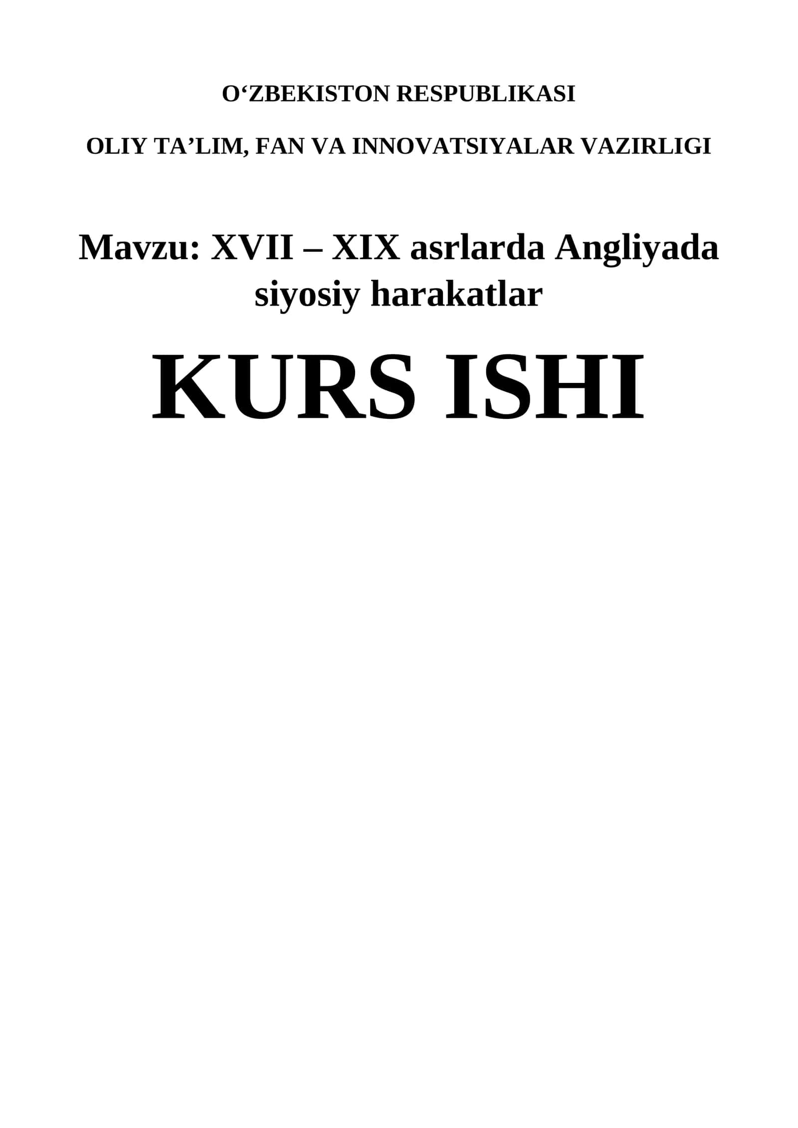 XVII – XIX asrlarda Angliyada siyosiy harakatlar 1