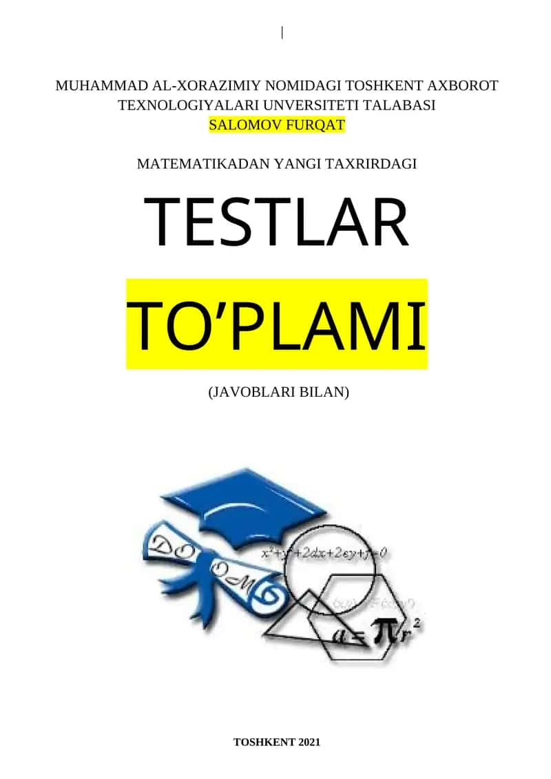 Matematikadan yangi taxiridagi testlar to'plami 1