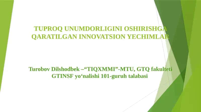 Tuproq unumdorligini oshirishga qaratilgan innovatsion yechimlar 1
