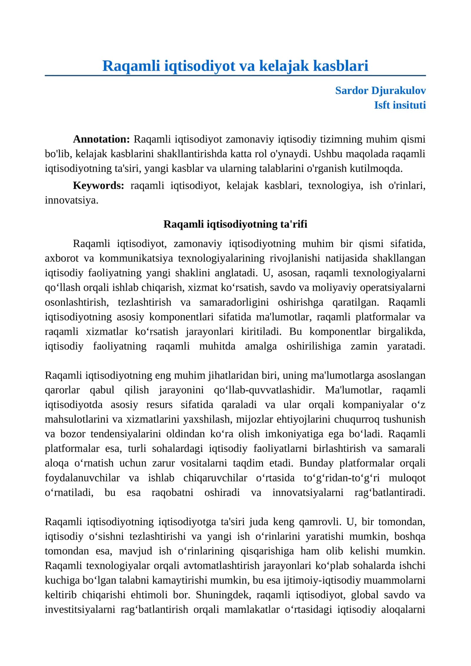 Raqamli iqtisodiyot va kelajak kasblari 1
