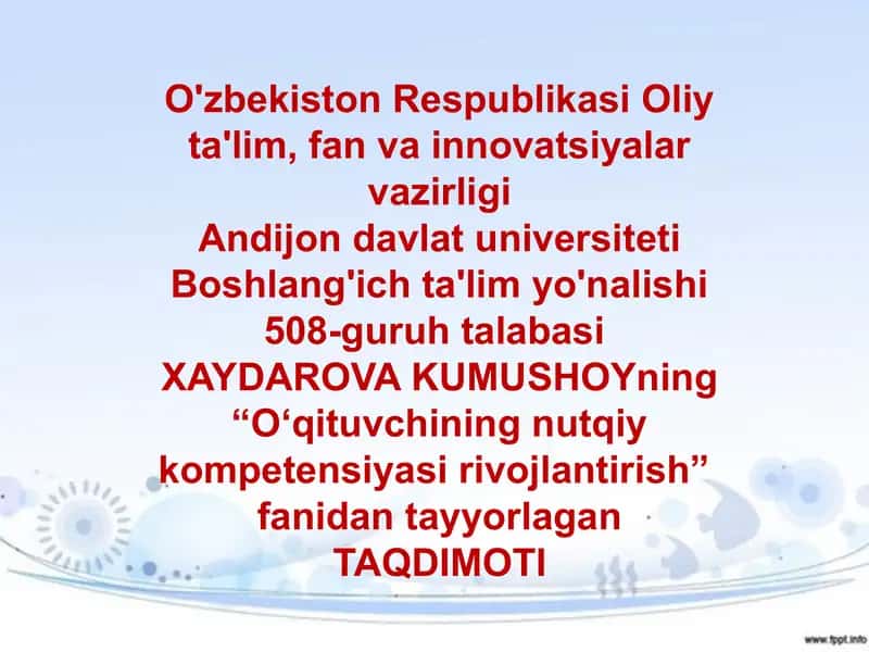 O'qituvchining nutqiy kompetensiyasini rivojlantirish 1