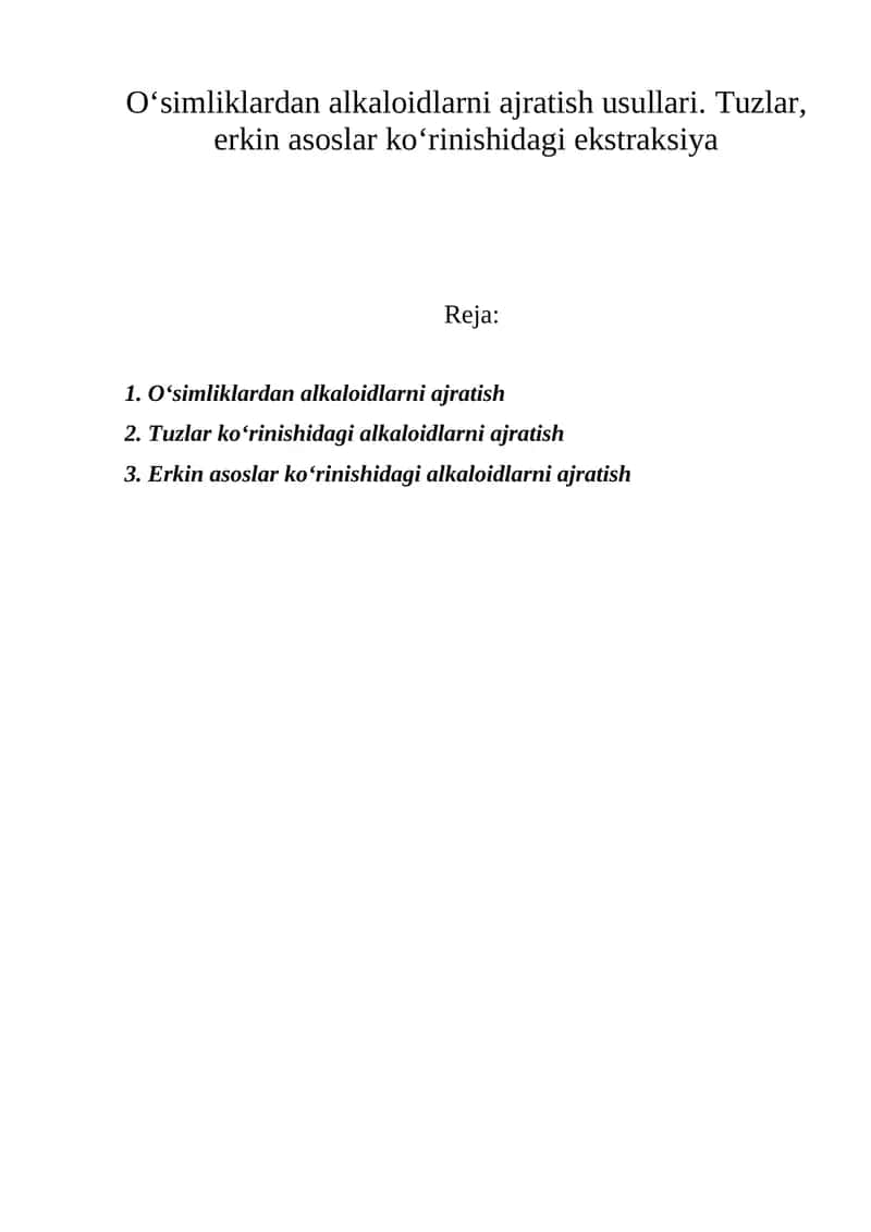 O‘simliklardan alkaloidlarni ajratish 1