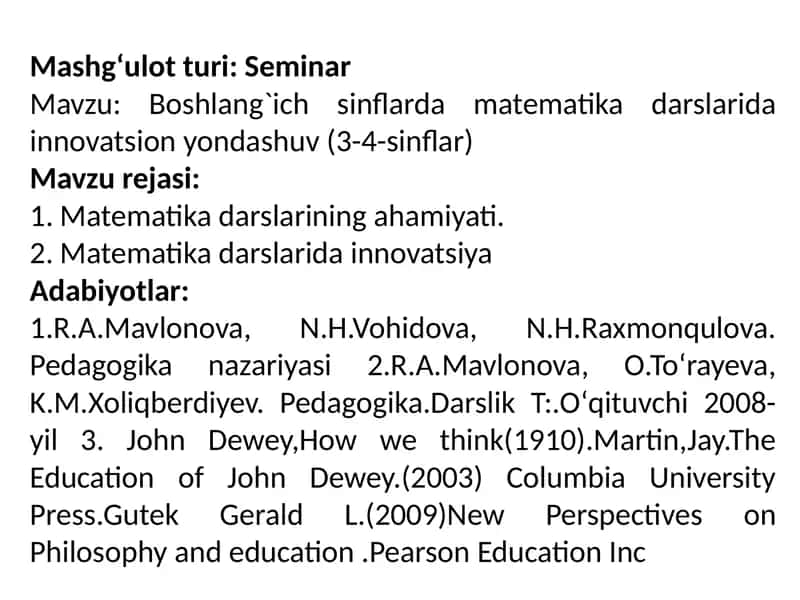 Boshlang`ich sinflar matematika darslari innovatsion yondashuv 1