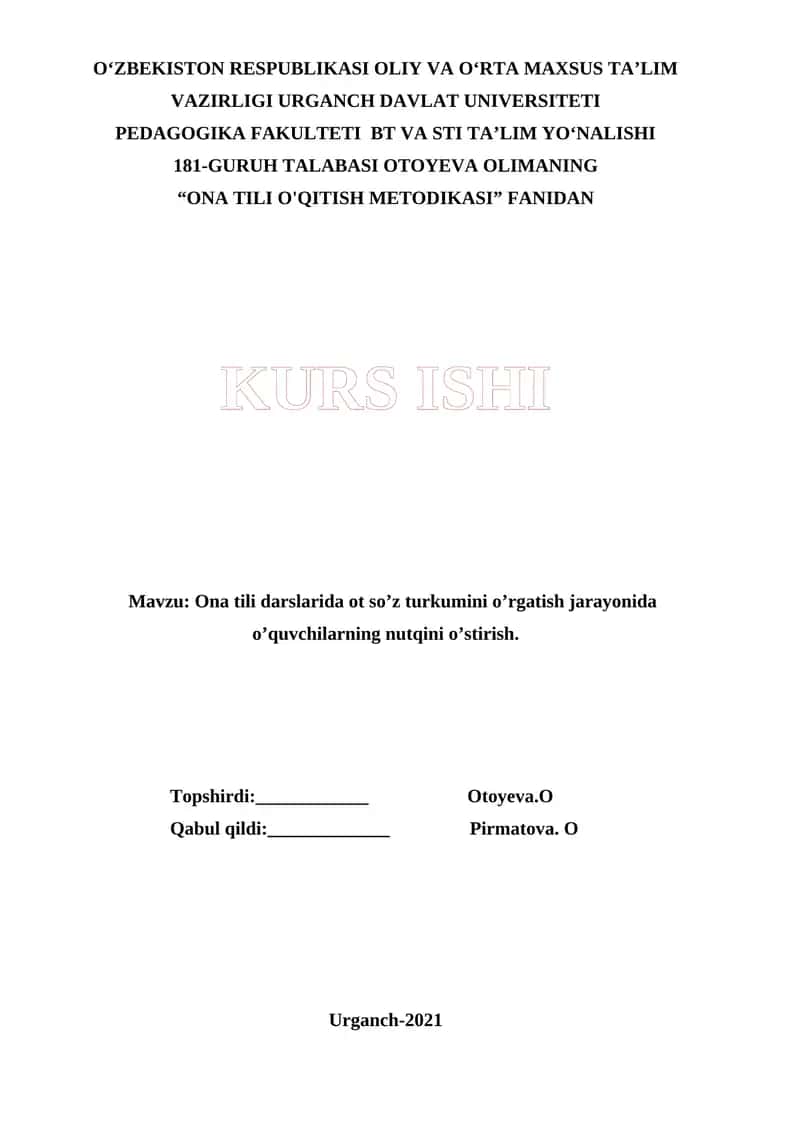 Ona tili o'qitish metodikasi 1