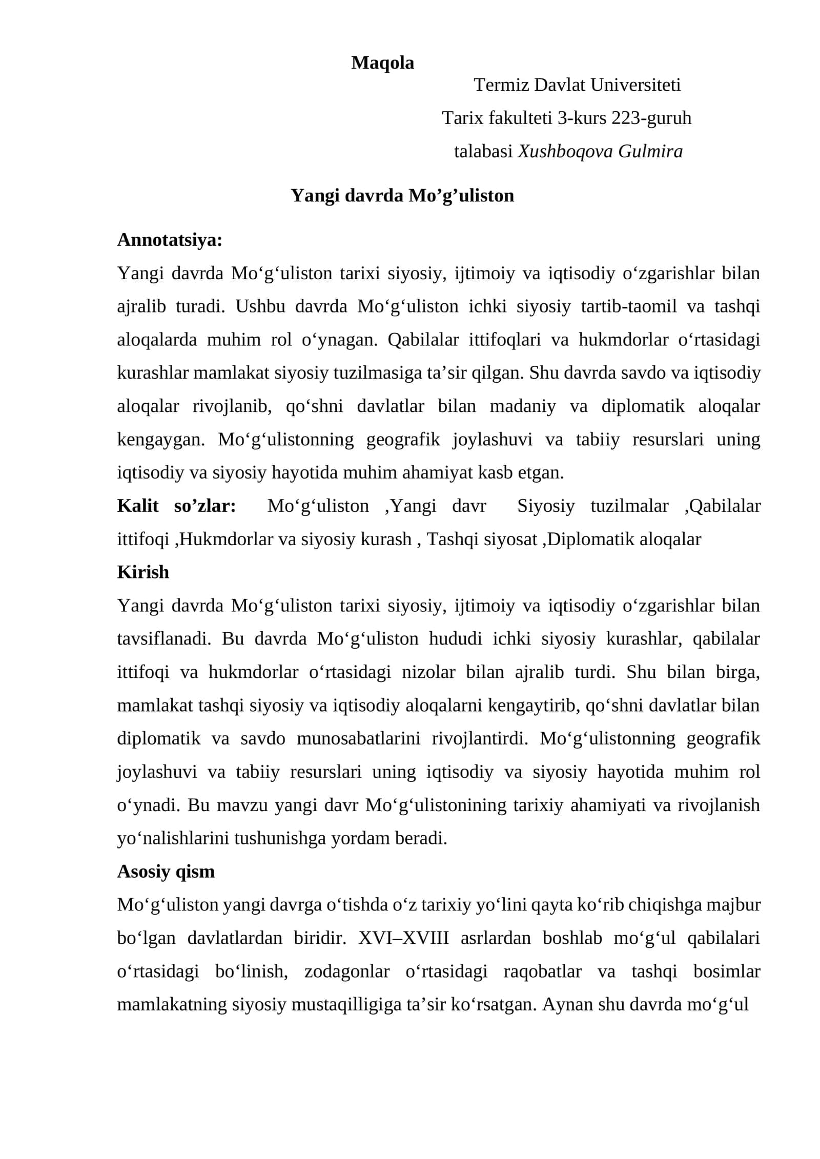 Yangi davrda Mo‘g‘uliston tarixi 1