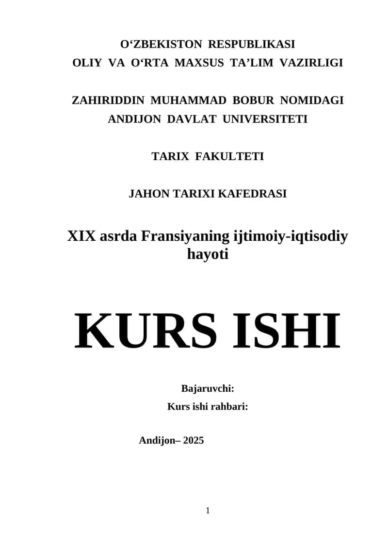 XIX asrda Fransiyaning ijtimoiy-iqtisodiy hayoti 1
