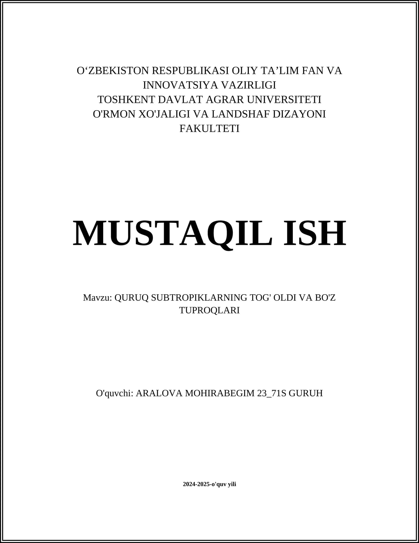 QURUQ SUBTROPIKLARNING TOG' OLDI VA BO'Z TUPROQLARI 1