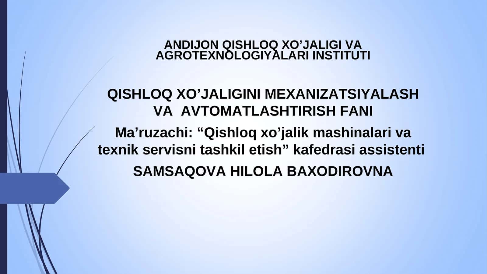 TRAKTOR VA AVTOMOBILLARNING TASNIFIVA ASOSIY QISMLARI.ICHKI YONUVDVIGATELLARI 1