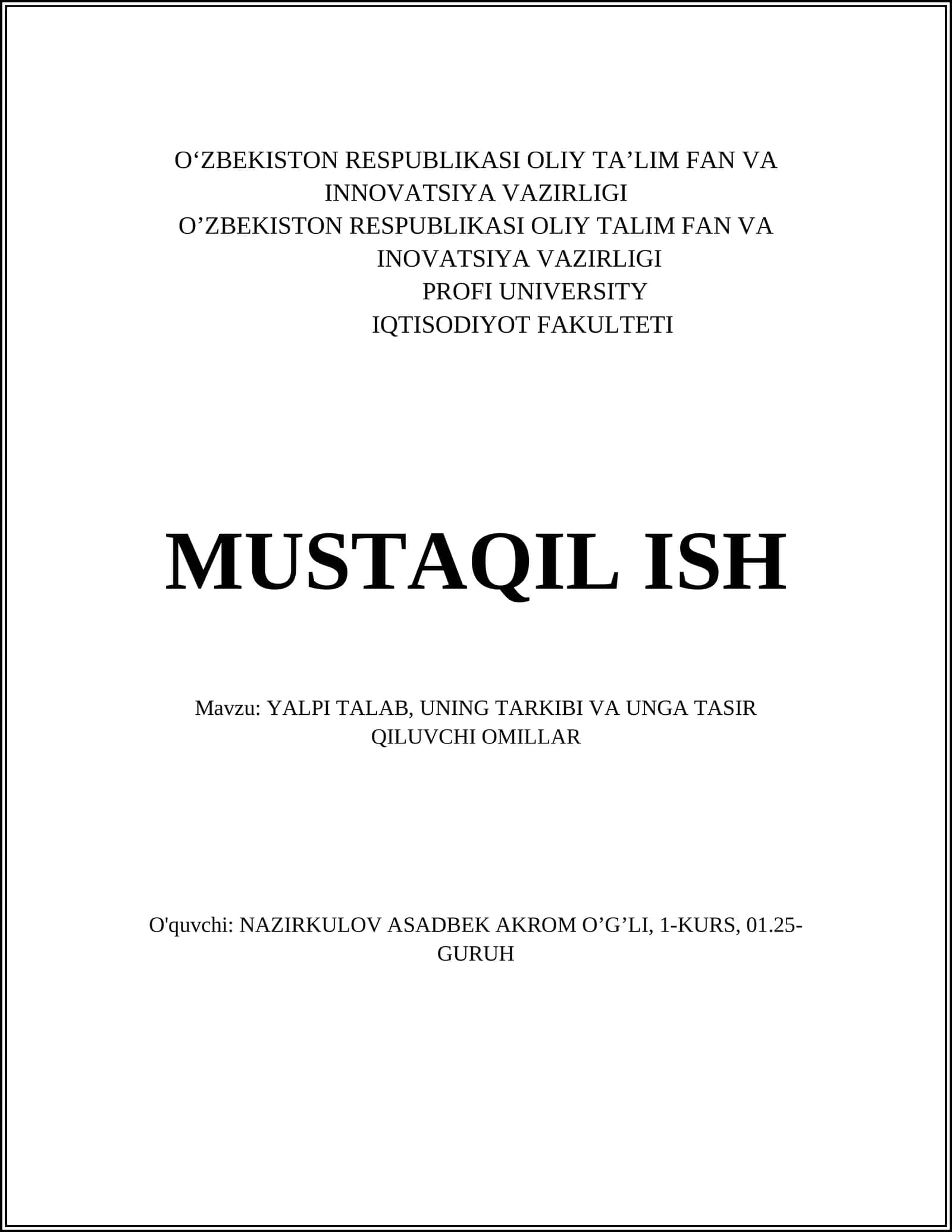 YALPI TALAB, UNING TARKIBI VA UNGA TASIR QILUVCHI OMILLAR 1