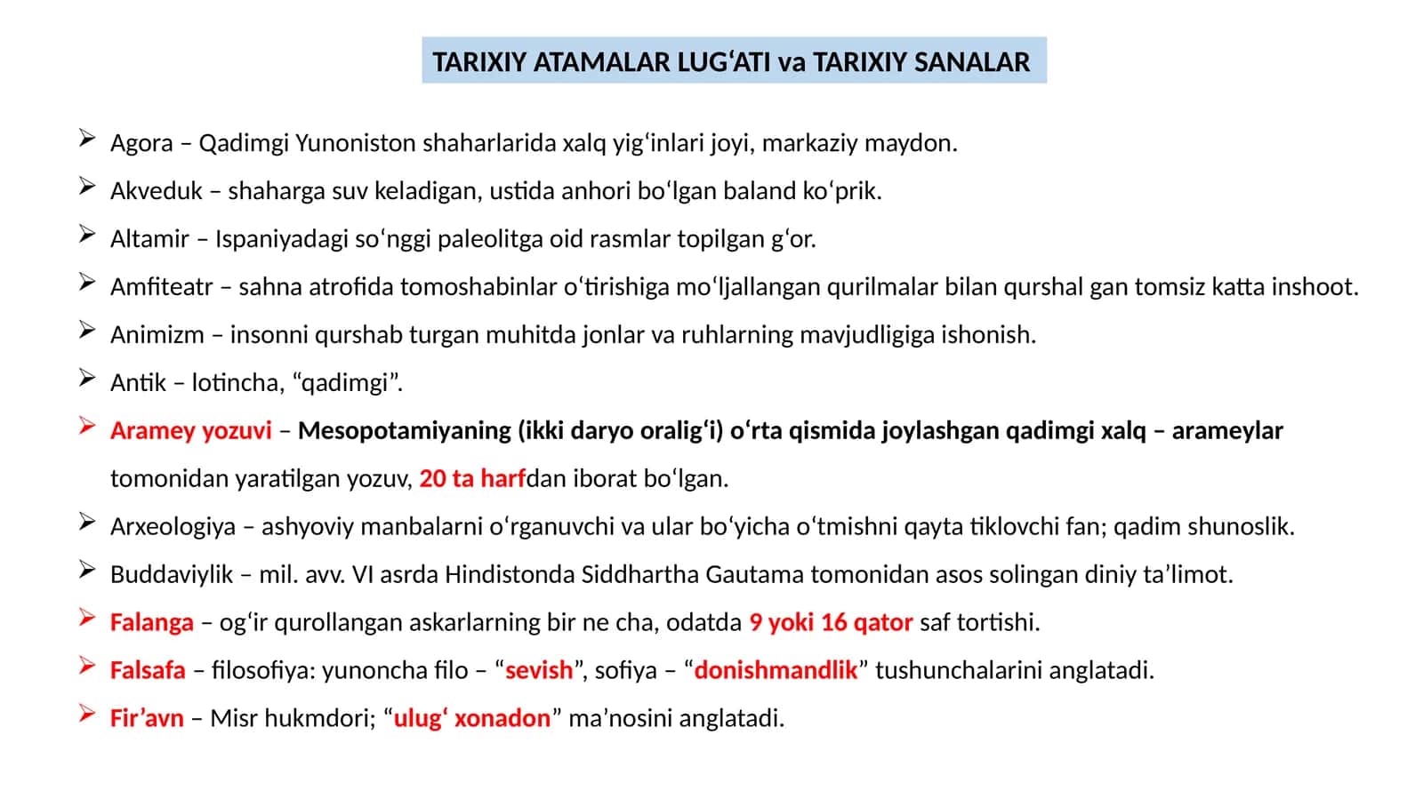 TARIXIY ATAMALAR LUG‘ATI va TARIXIY SANALAR 1