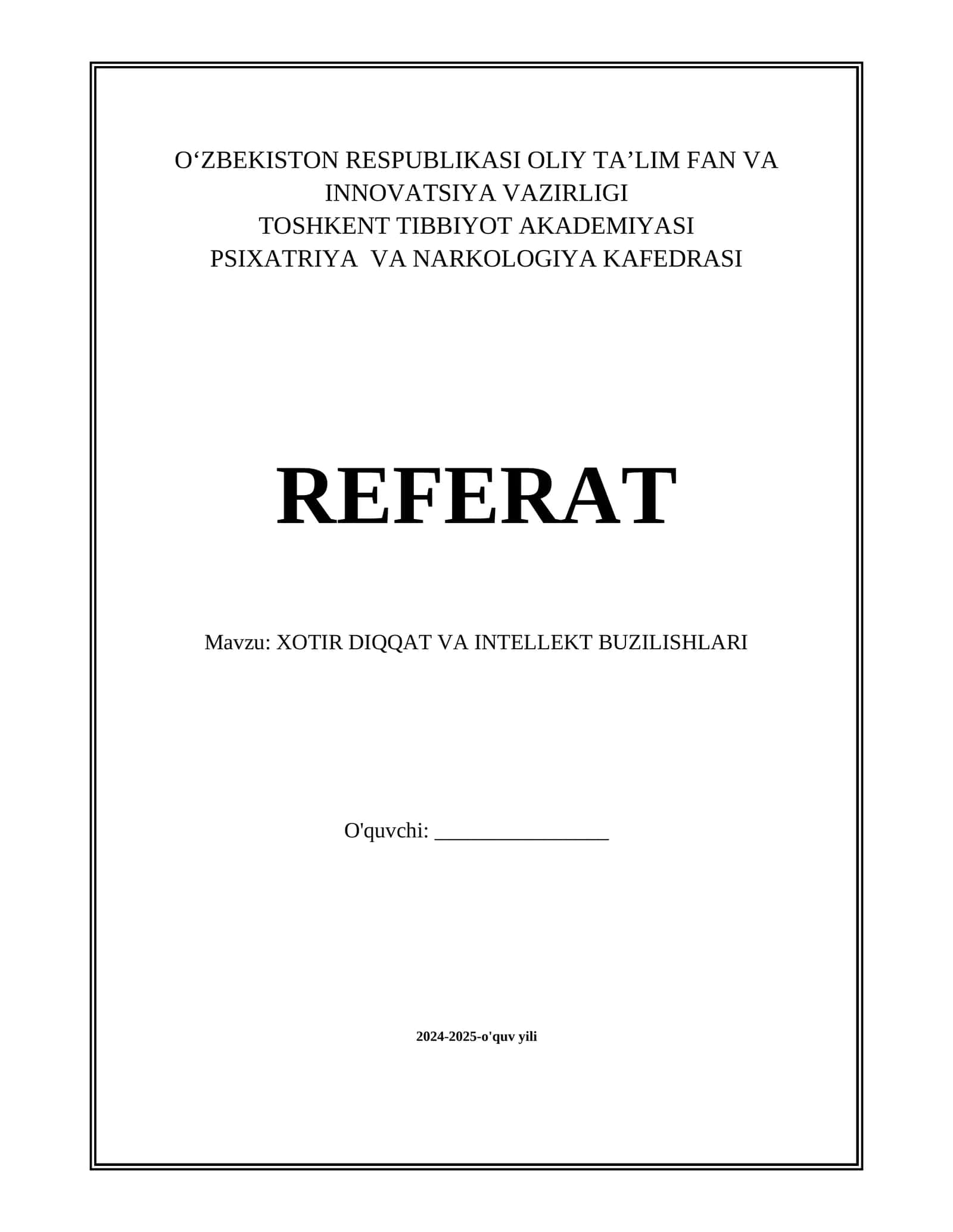 XOTIR DIQQAT VA INTELLEKT BUZILISHLARI 1