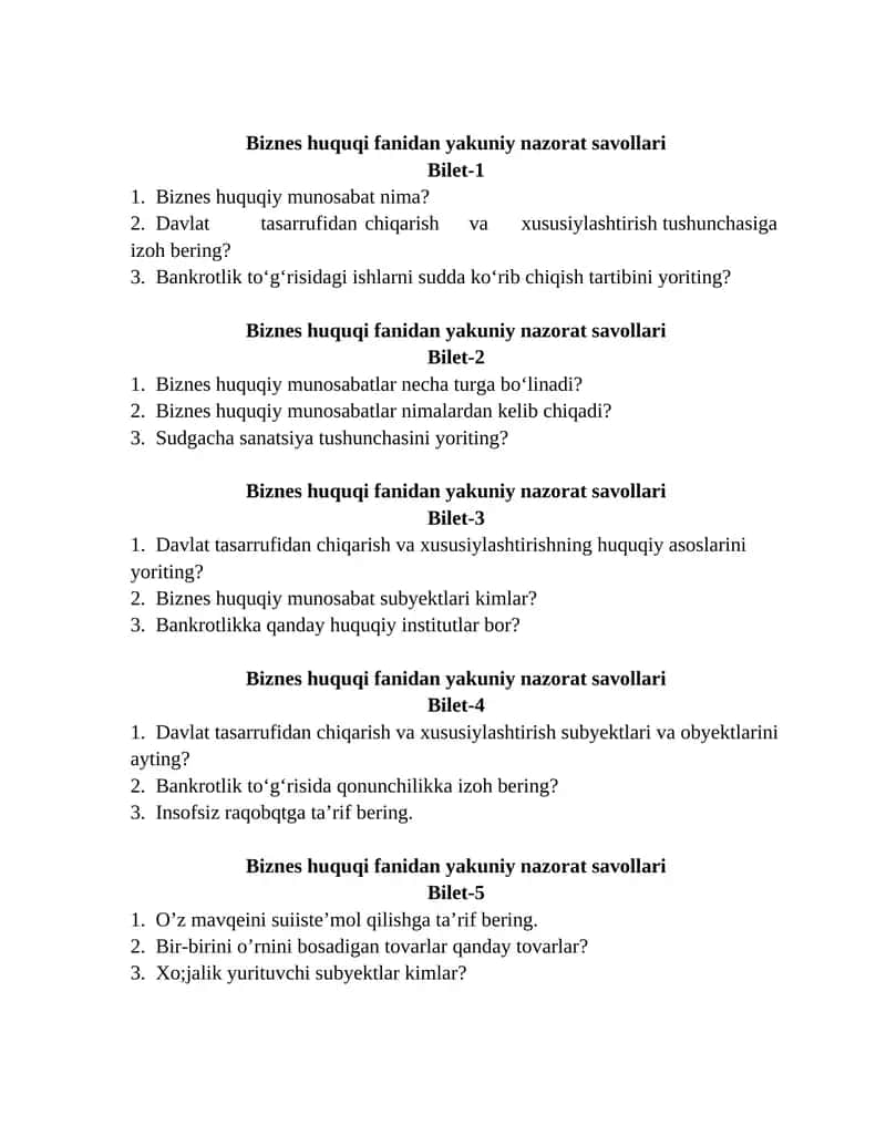 Business Law Exam Questions 1